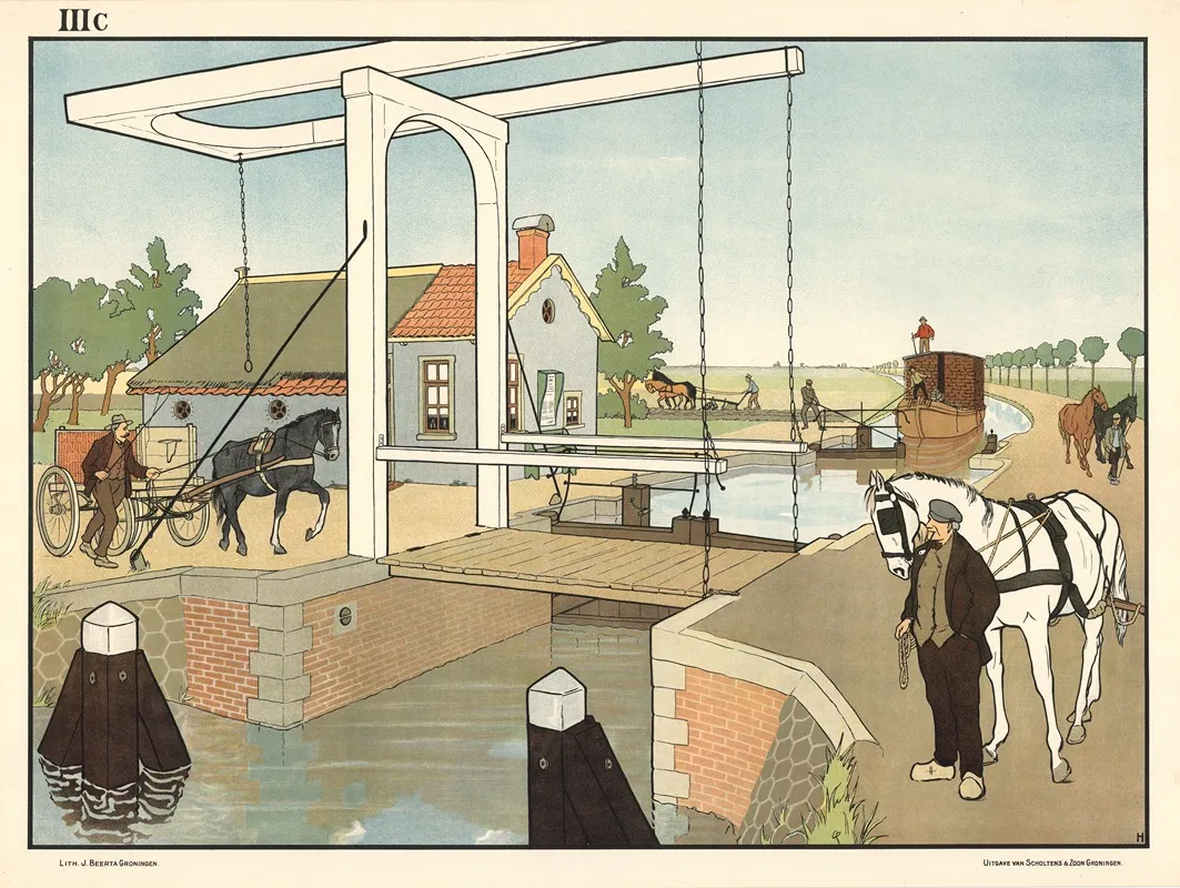 Canal And Lock Wall Art by Lith. J. Beerta - High-Resolution Digital Print