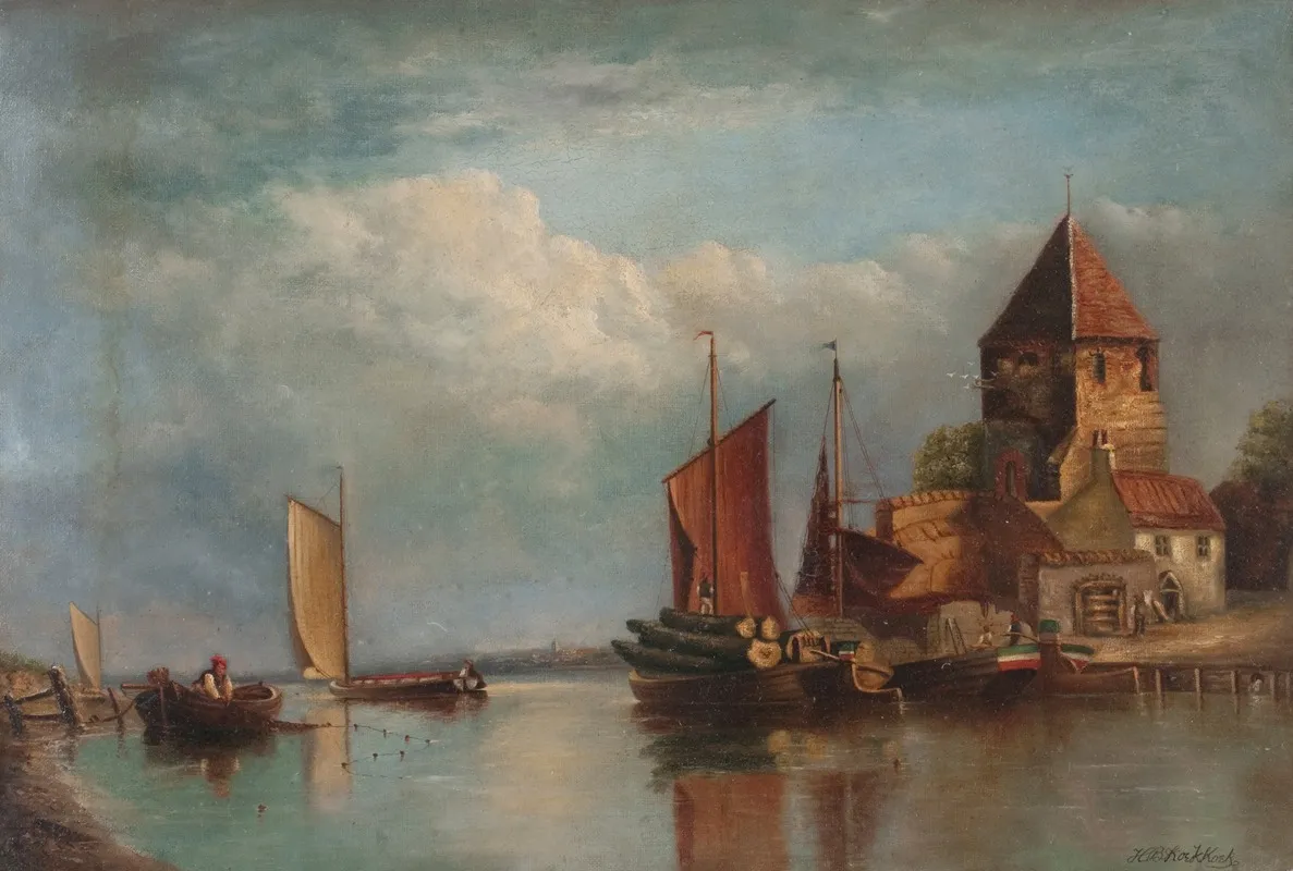 Canal Scene With Boats Wall Art by Hendrik Barend Koekkoek - High-Resolution Digital Print