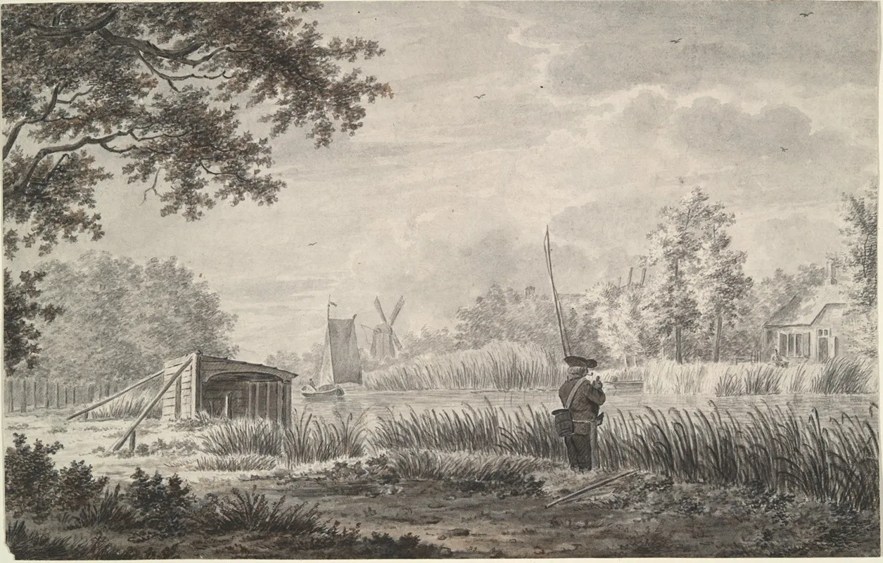 Canal Scene With Fisherman Wall Art by A. Stroo - High-Resolution Digital Print