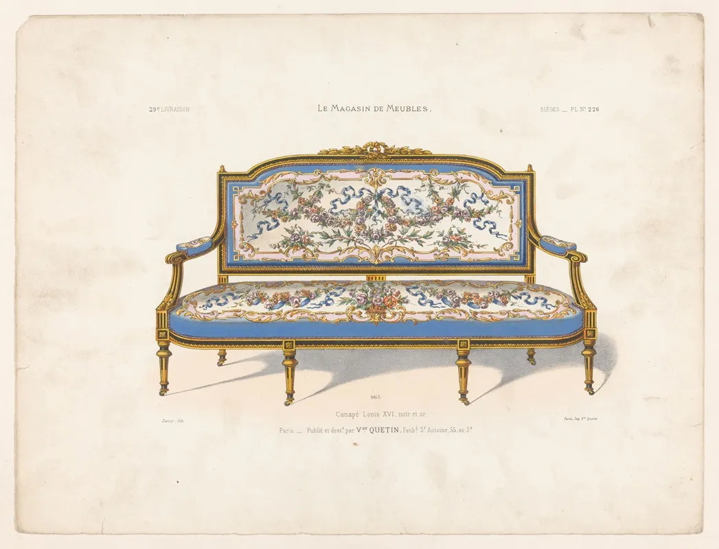 Canape Louis Xvi Noir Et Or Wall Art by Victor Léon Michel Quétin - High-Resolution Digital Print