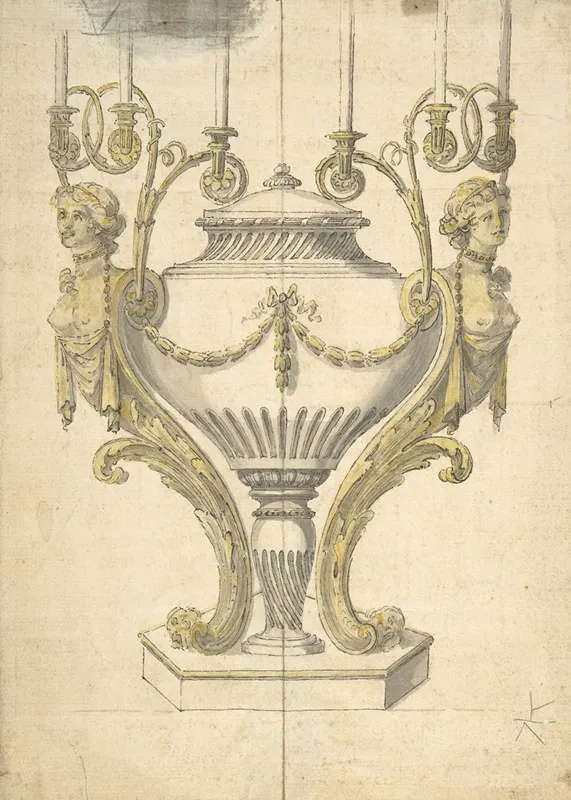 Candelabrum In The Form Of An Urn Clasped By Carytides And Candle Branches Wall Art by Henry Holland - High-Resolution Digital Print