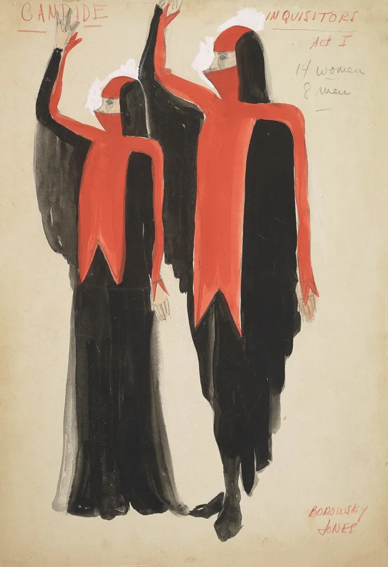 Candide Inquisitors Two Figures In Black And Red With Partial Facial Coverings Wall Art by Alex Jones - High-Resolution Digital Print