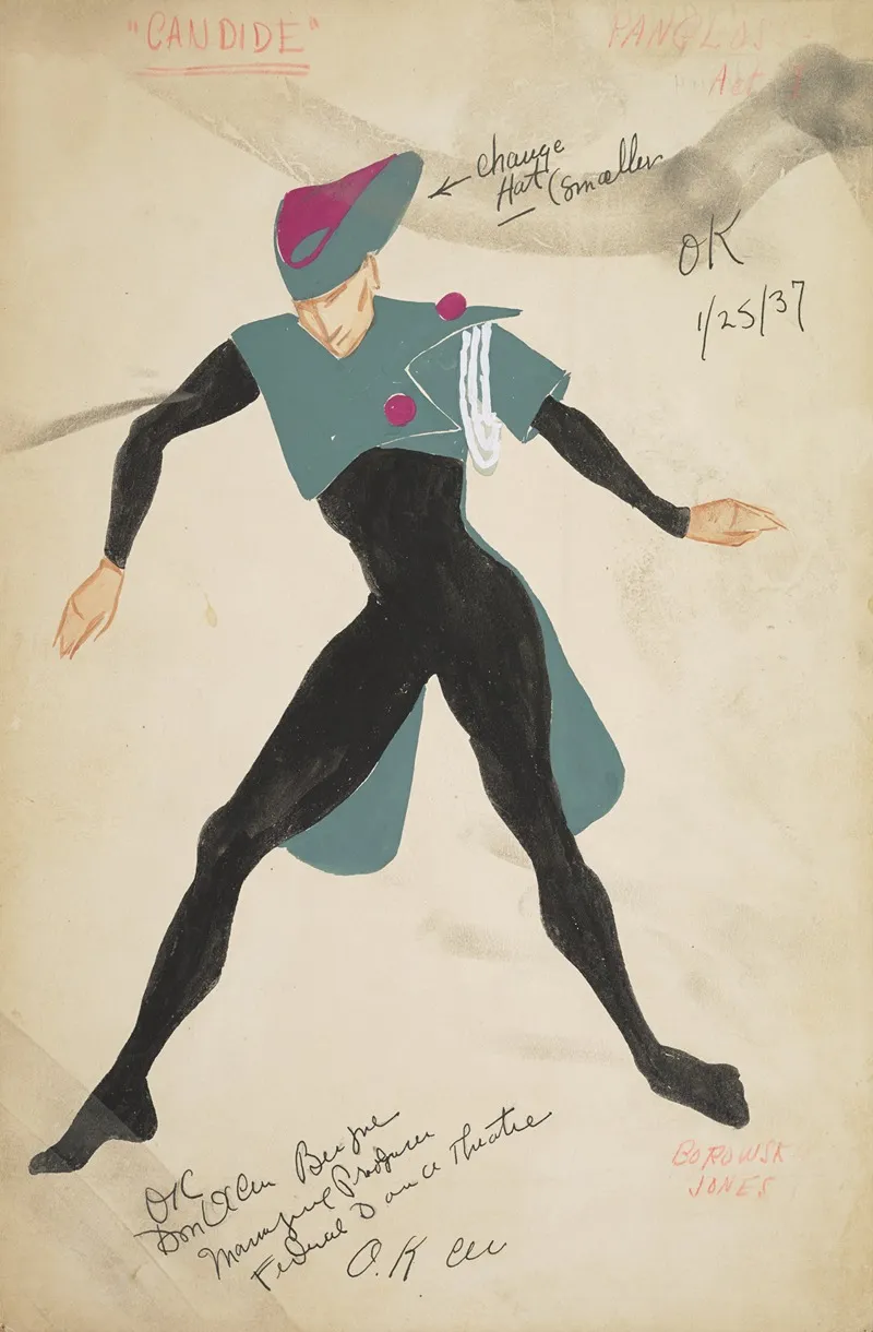 Candide Pangloss Green And Purple Cape And Hat With White Aiguillette Wall Art by Alex Jones - High-Resolution Digital Print