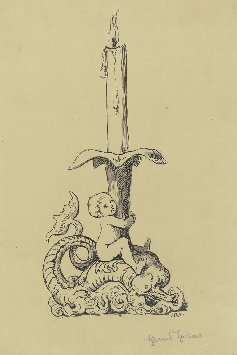 Candlestick Angel Wall Art by Hans Thoma - High-Resolution Digital Print