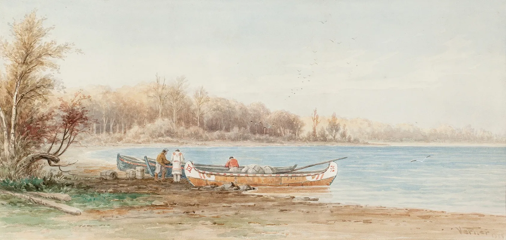 Canoes And Trappers Wall Art by Frederick Arthur Verner - High-Resolution Digital Print