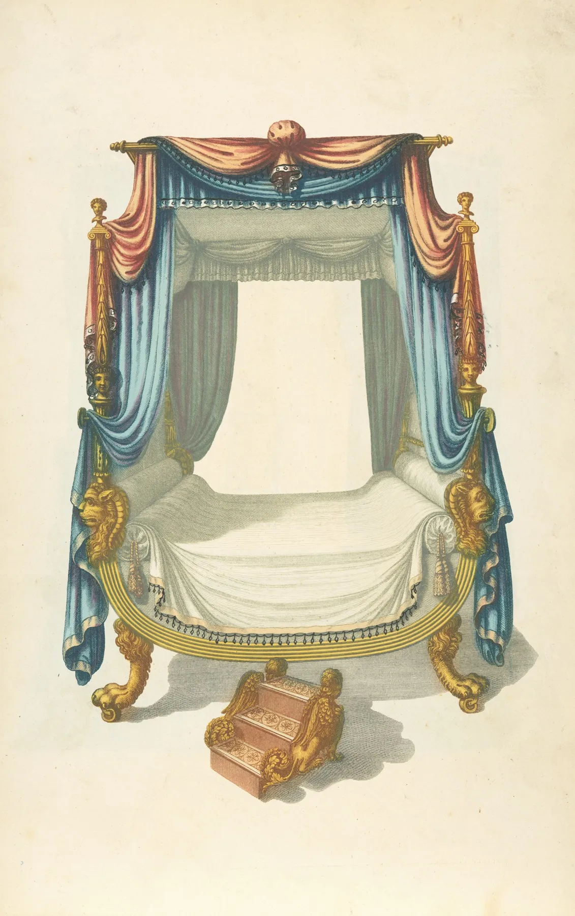 Canopy Bed With Blue And Orange Drapery Wall Art by Thomas Sheraton - High-Resolution Digital Print
