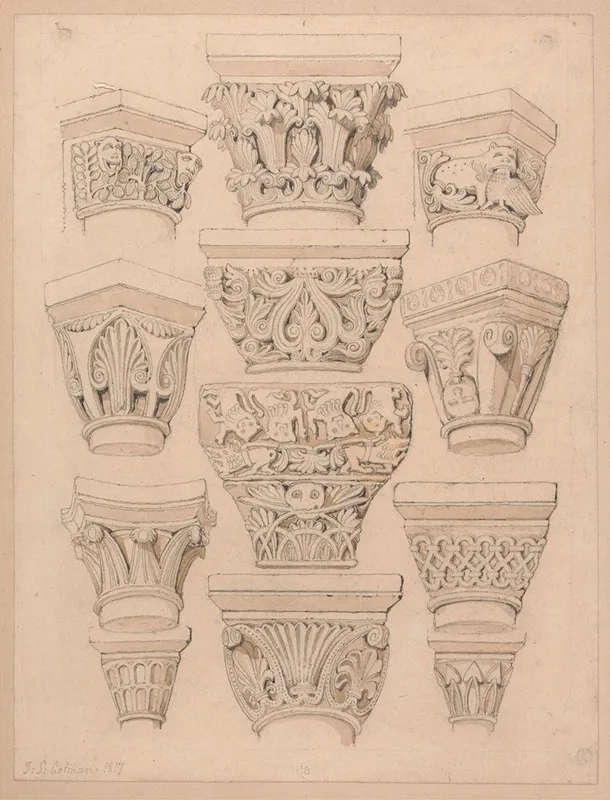 Capitals In The Abbey Church Of St Georges De Bocherville Near Rouen Normandy Wall Art by John Sell Cotman - High-Resolution Digital Print
