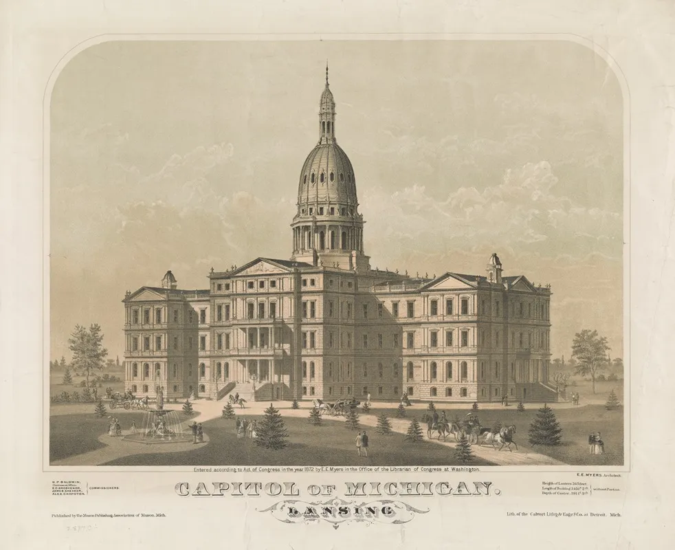 Capitol Of Michigan Lansing Wall Art by Calvert Litho. Co - High-Resolution Digital Print