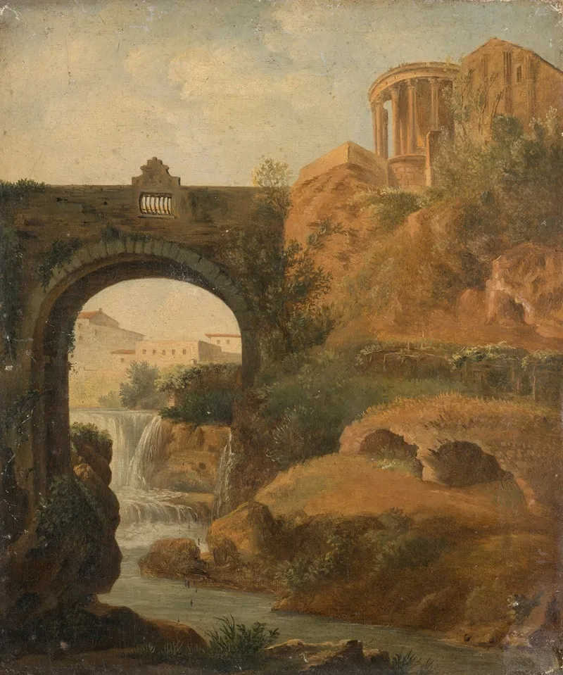 Capriccio With The Temple Of Vesta And The Falls Of Tivoli Wall Art by Simon-Joseph-Alexandre-Clément Denis - High-Resolution Digital Print