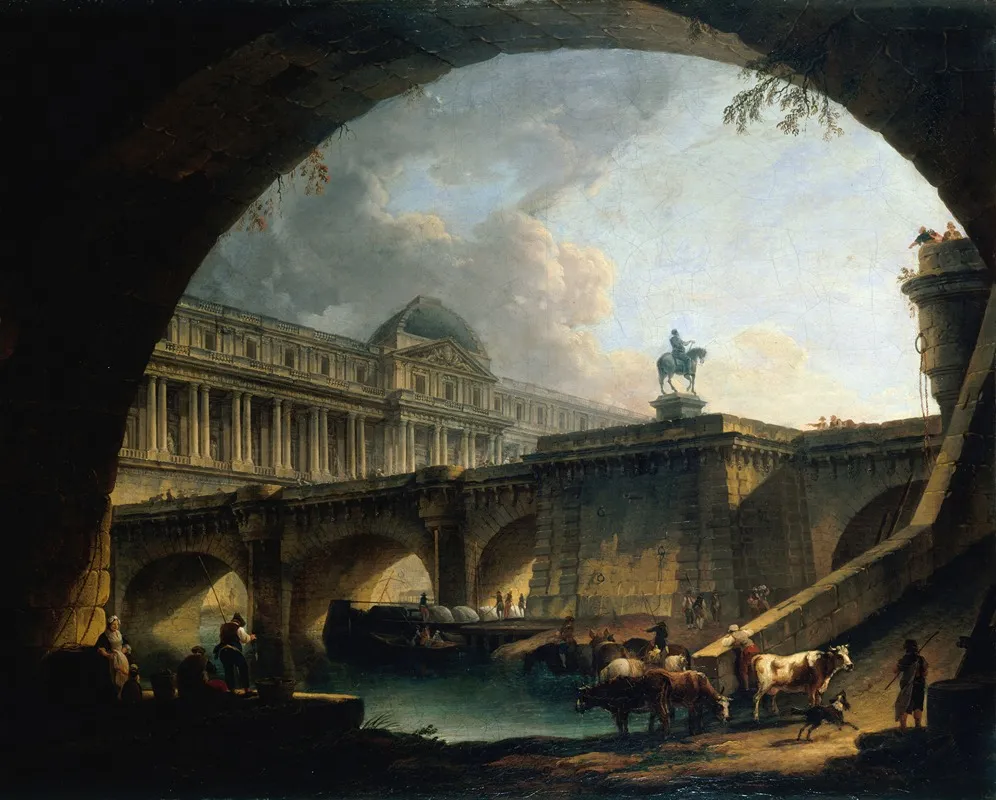 Caprice Architectural Un Palais Inspire Du Louvre Et Le Pont Neuf Sencadrant Dans Larche Dun Pont