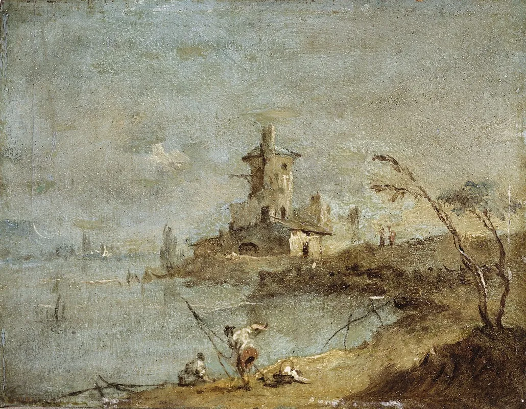 Caprice Rustique Avec Tour Au Bord De Leau Wall Art by Francesco Guardi - High-Resolution Digital Print