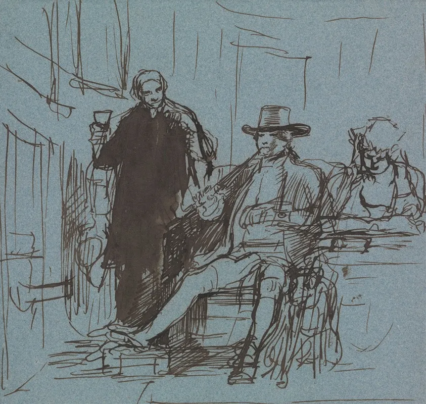 Captain Locker Seated At A Table With His Daughter A Butler Standing Beside Him