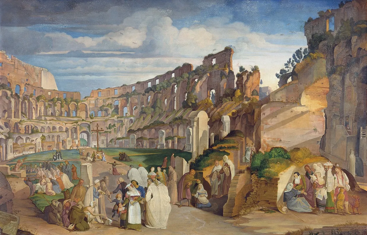 Capuchin Sermon At The Colosseum Of Rome Wall Art by Johann Anton Ramboux - High-Resolution Digital Print