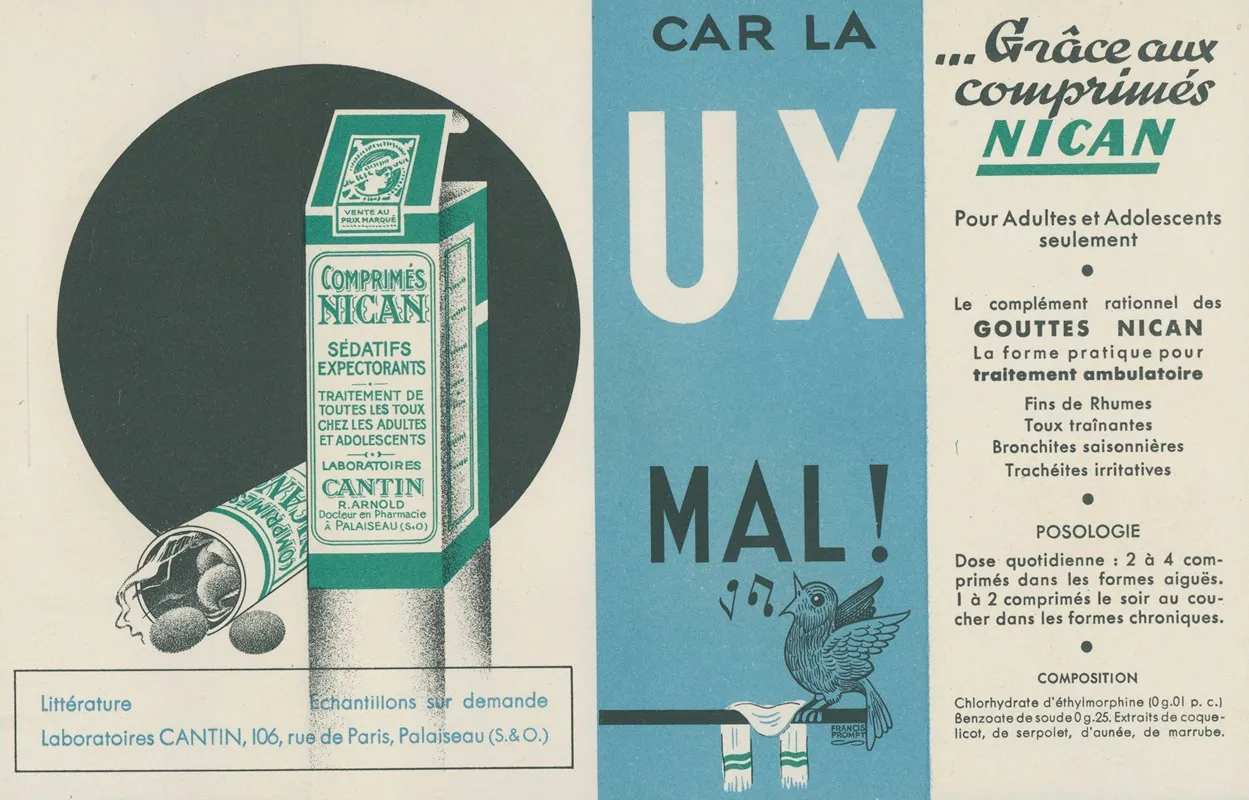 Car La Toux Va Tres Mal Wall Art by Laboratoires Cantin - High-Resolution Digital Print
