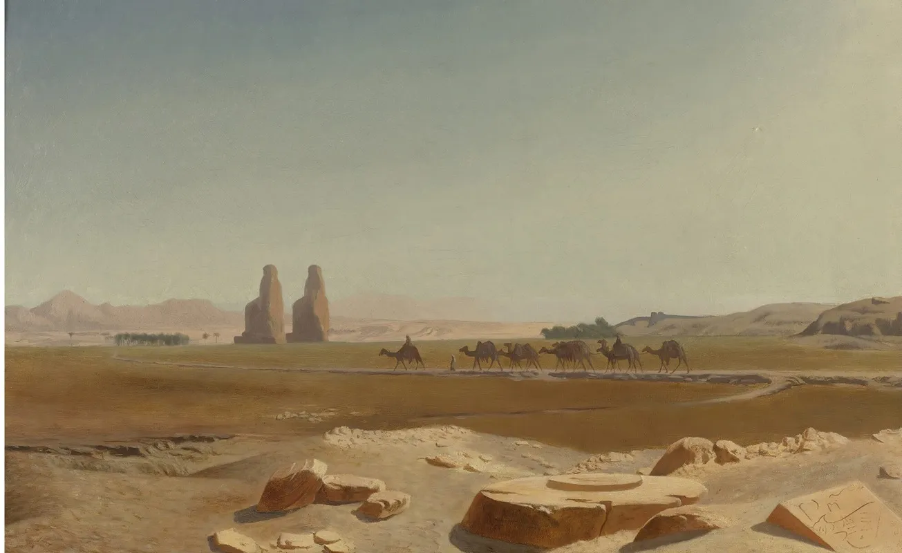 Caravan Passing The Colossi Of Memnon Thebes