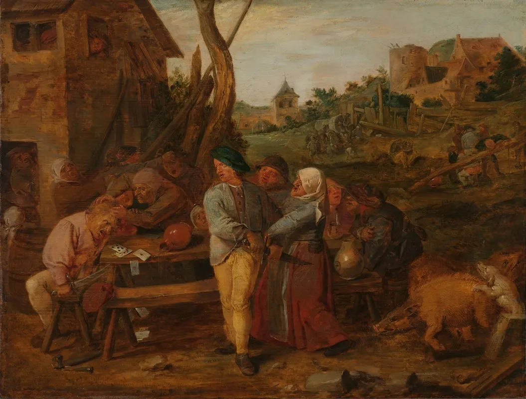 Card Fight Outside A Country Tavern Wall Art by Adriaen Brouwer - High-Resolution Digital Print