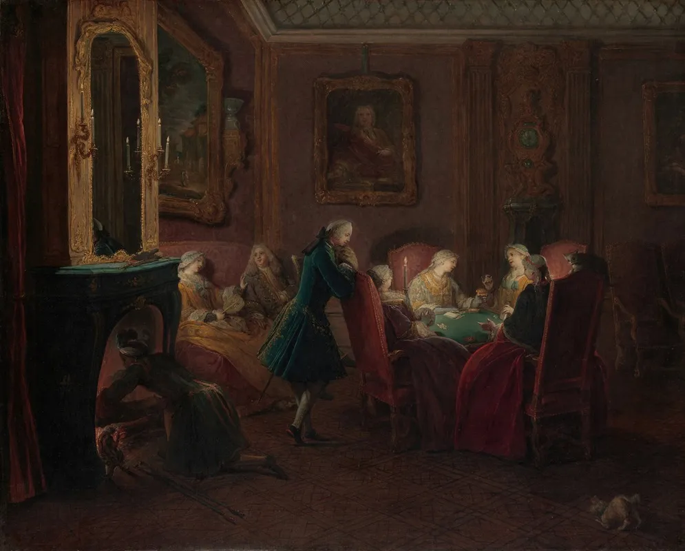 Card Players In A Drawing Room Wall Art by Pierre Louis Dumesnil the Younger - High-Resolution Digital Print