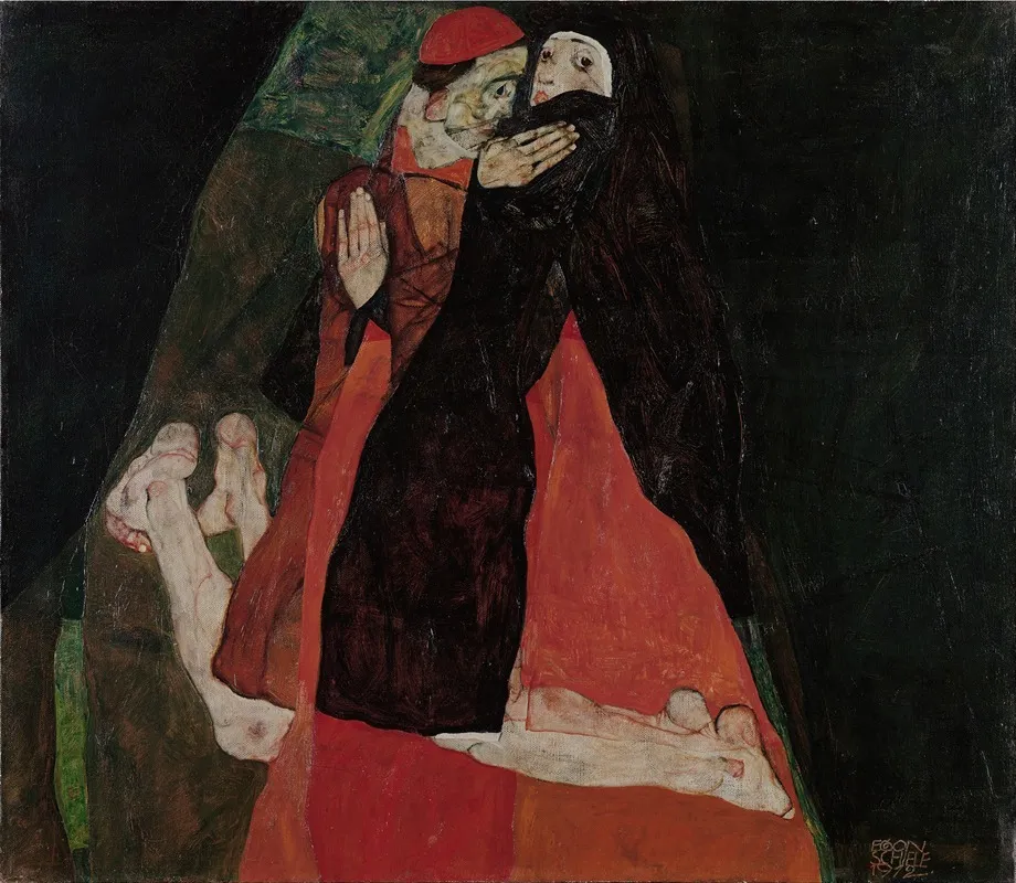 Cardinal And Nun Caress Wall Art by Egon Schiele - High-Resolution Digital Print