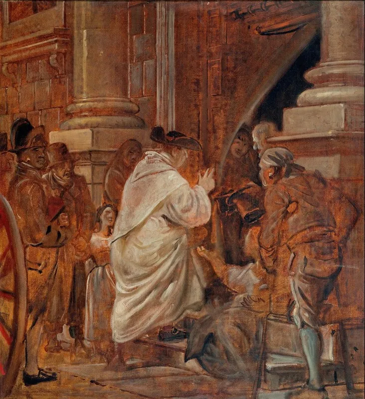 Cardinal Blessing Beggars At The Church Doors Wall Art by Wilhelm Marstrand - High-Resolution Digital Print