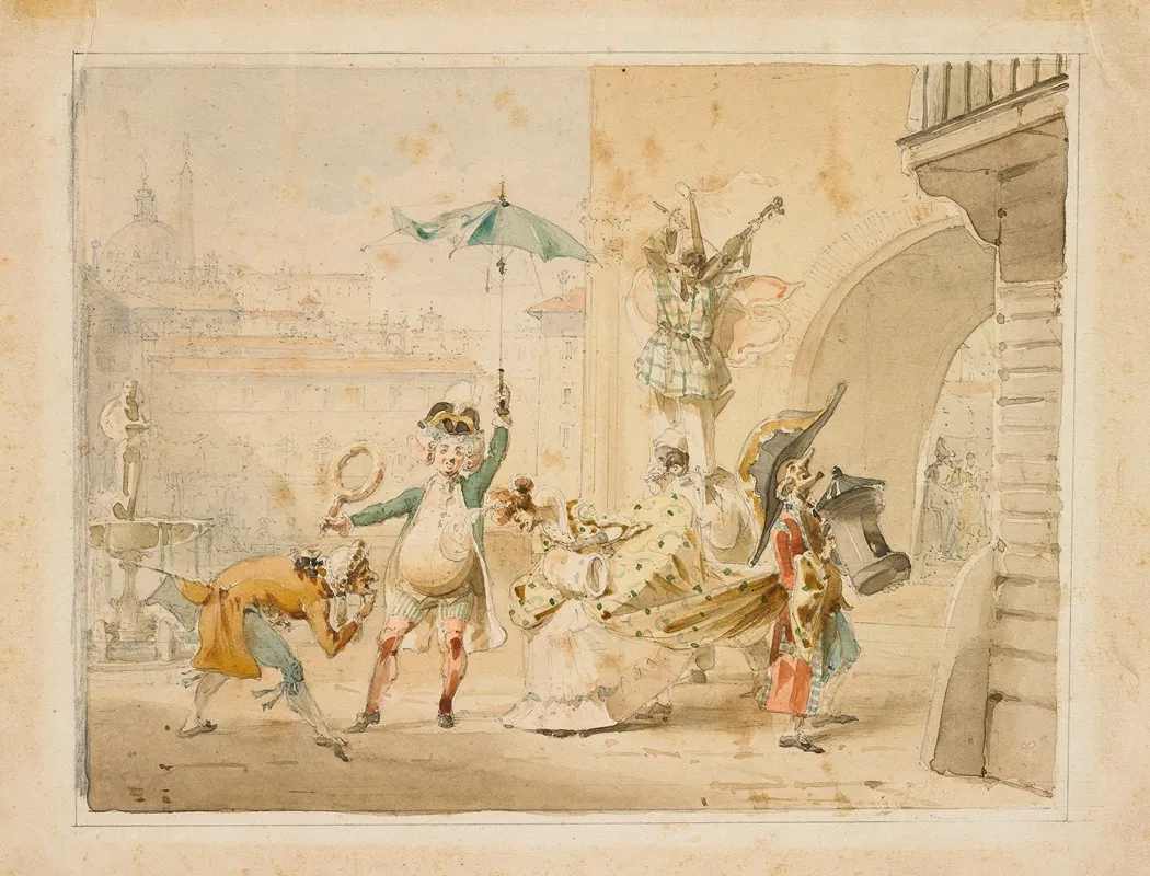 Caricatural Carnival Scene In Rome Wall Art by Antonio Porcelli - High-Resolution Digital Print