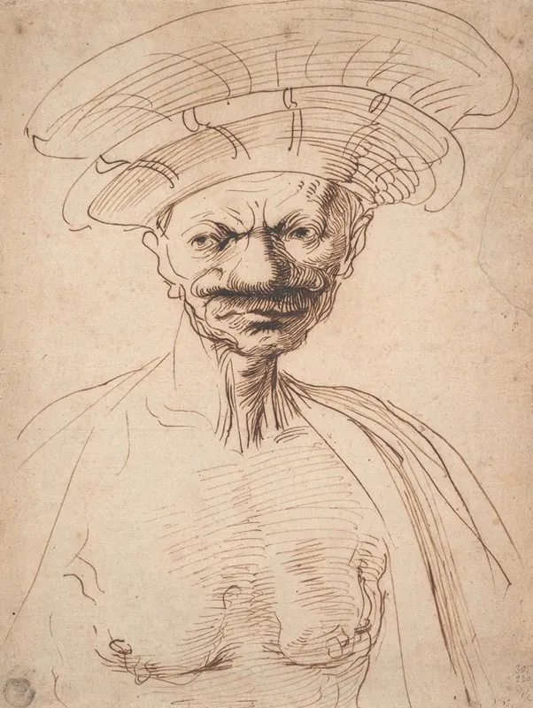 Caricature Of A Man Wearing A Large Hat Wall Art by Guercino - High-Resolution Digital Print