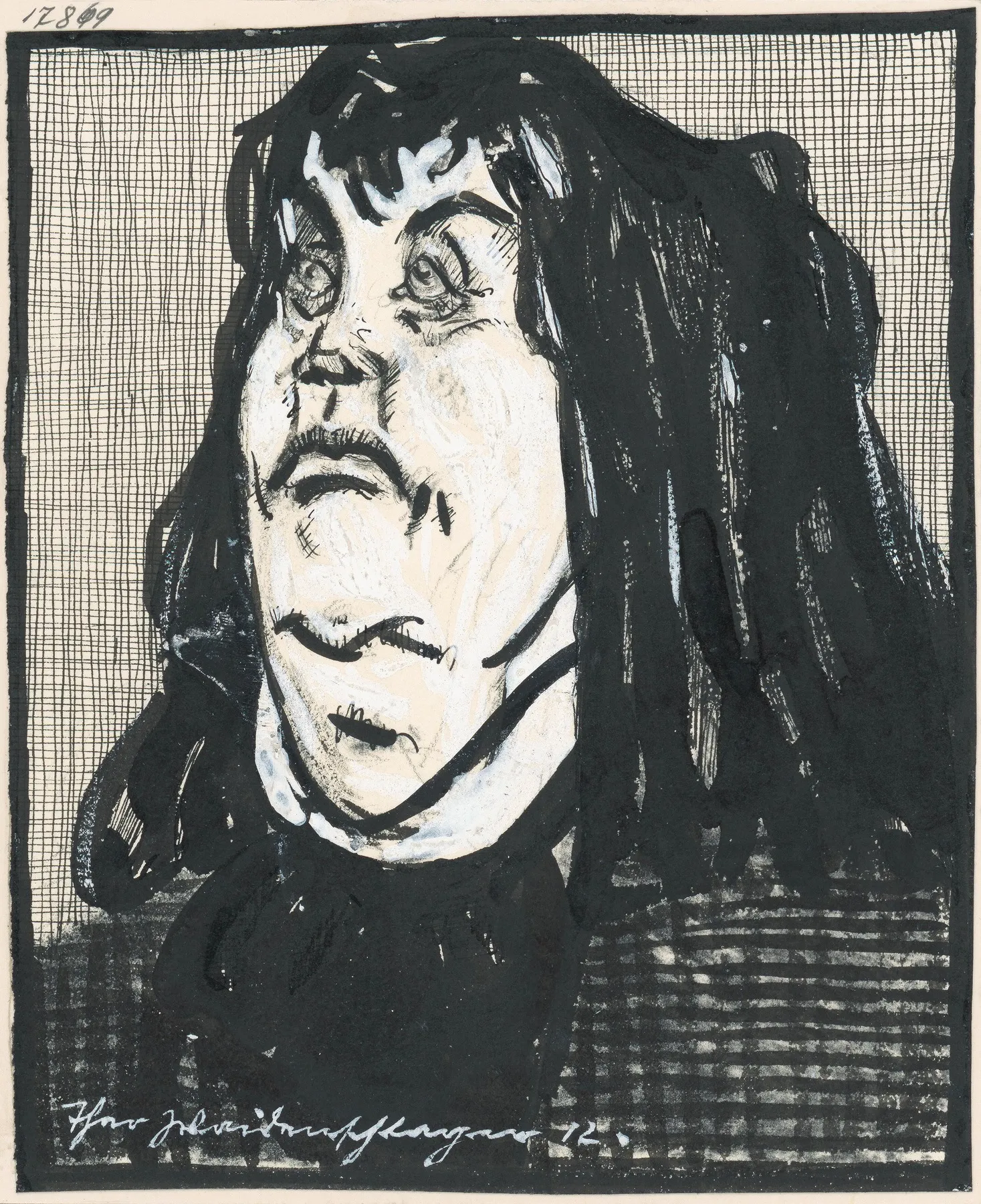 Caricature Of A Man With Long Hair Wall Art by Theo Waidenschlager - High-Resolution Digital Print