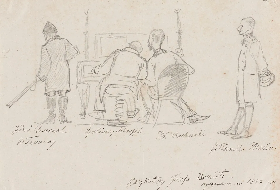 Caricatures Of Guests In Oronsko Jozef Deskur Alfred Schouppe Wladyslaw Czachorski And Colonel Mazin