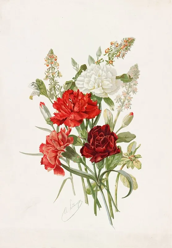 Carnations And Mignonette Wall Art by Alois Lunzer - High-Resolution Digital Print
