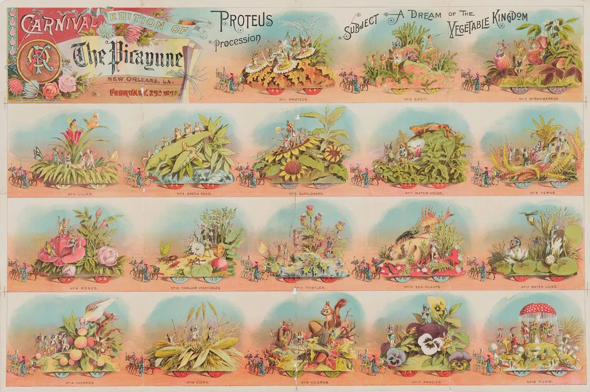 Carnival Edition Of The Picayune New Orleans La February 29th 1892 Proteus Procession Subject A Dream Of The Vegetable Kingdom Wall Art by T. Fitzwilliams & Co. - High-Resolution Digital Print