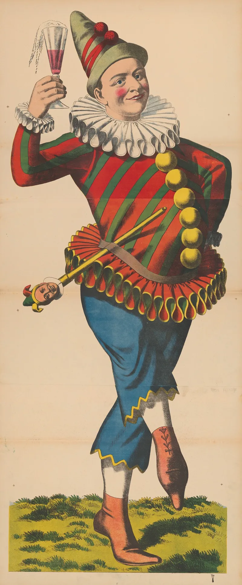 Carnival Figure Dressed As A Jester With A Glass Of Beer And A Marotte Wall Art by René Ackermann - High-Resolution Digital Print