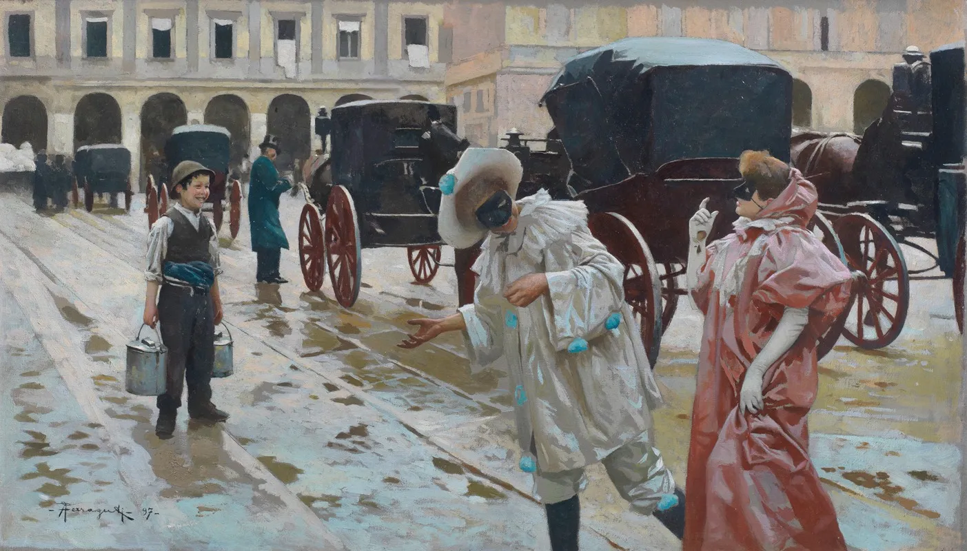 Carnival Piazza Della Scala Milan Wall Art by Arnaldo Ferraguti - High-Resolution Digital Print