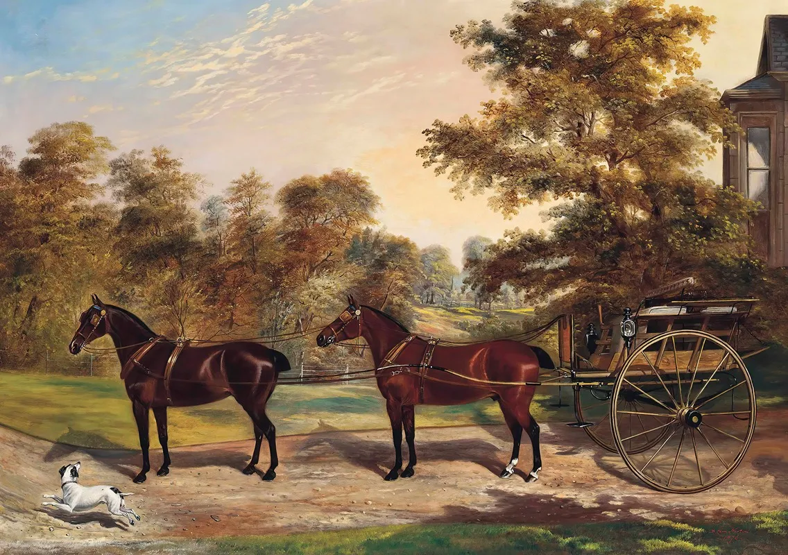 Carriage Horses Harnessed In Tandem Wall Art by Benjamin Cam Norton - High-Resolution Digital Print