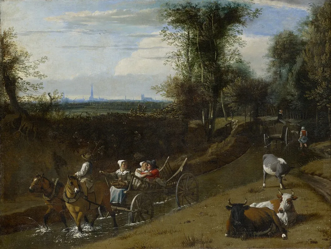 Carriage In A Riverbed Wall Art by Jan Siberechts - High-Resolution Digital Print