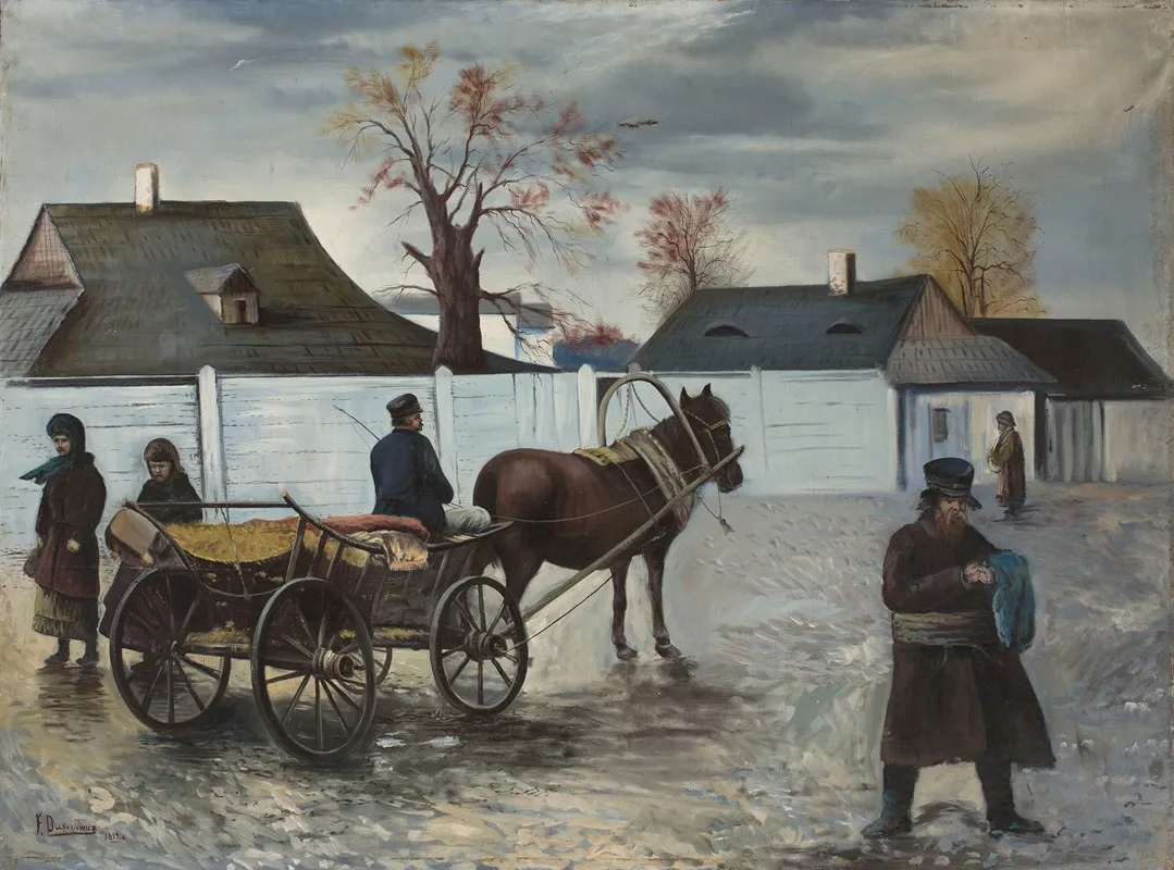 Cart In The Backyard In A Small Town Wall Art by Franciszek Durakiewicz - High-Resolution Digital Print