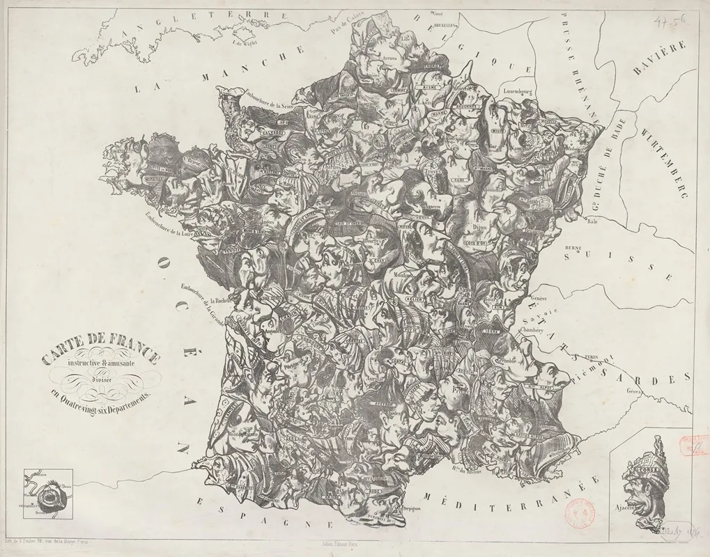 Carte De France Instructive Et Amusante Divisee En Quatrevingt Six Departements 2 Wall Art by Achille Belloguet - High-Resolution Digital Print