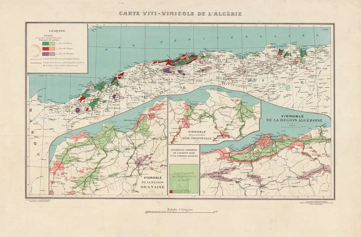 Carte Viti Vinicole De Lalgerie Wall Art by A. Simon - High-Resolution Digital Print