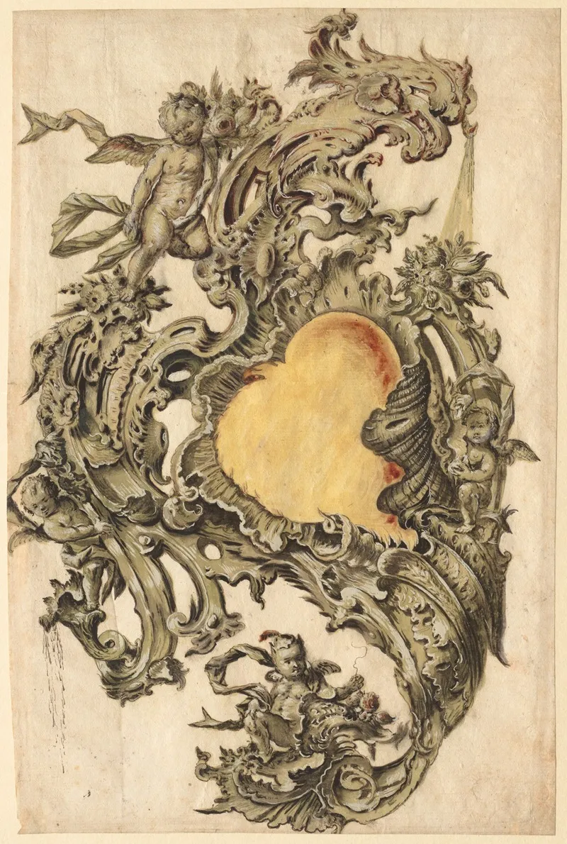 Cartouche With Putti Wall Art by Franz Xaver Habermann - High-Resolution Digital Print