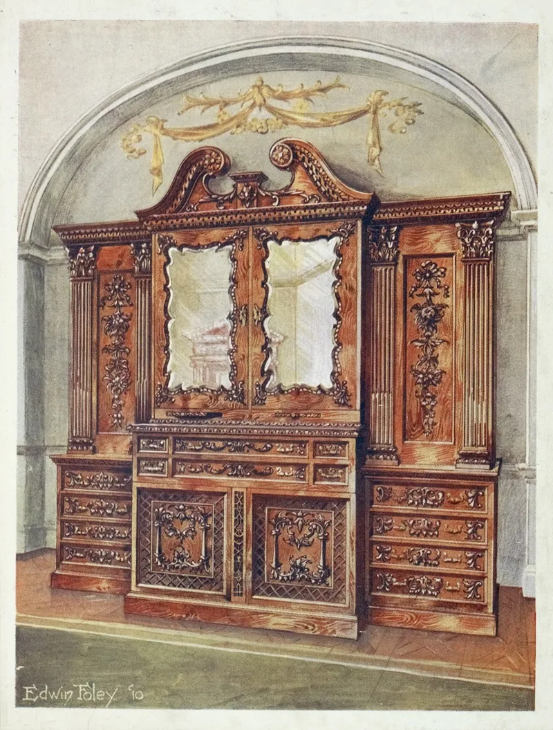 Carved Enclosed Mahogany Bookcase Style Of Chippendale Wall Art by Edwin Foley - High-Resolution Digital Print