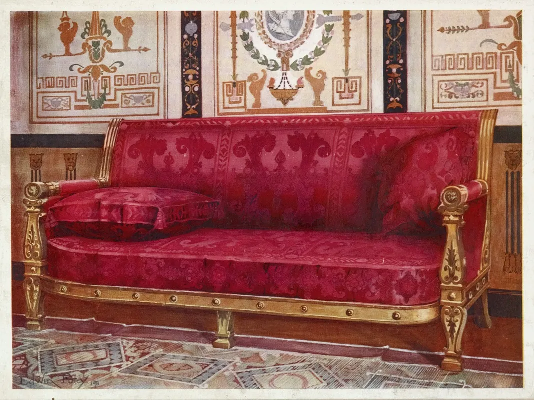 Carved Gilt Couch Covered In Rose Brocade De Lyons Wall Art by Edwin Foley - High-Resolution Digital Print