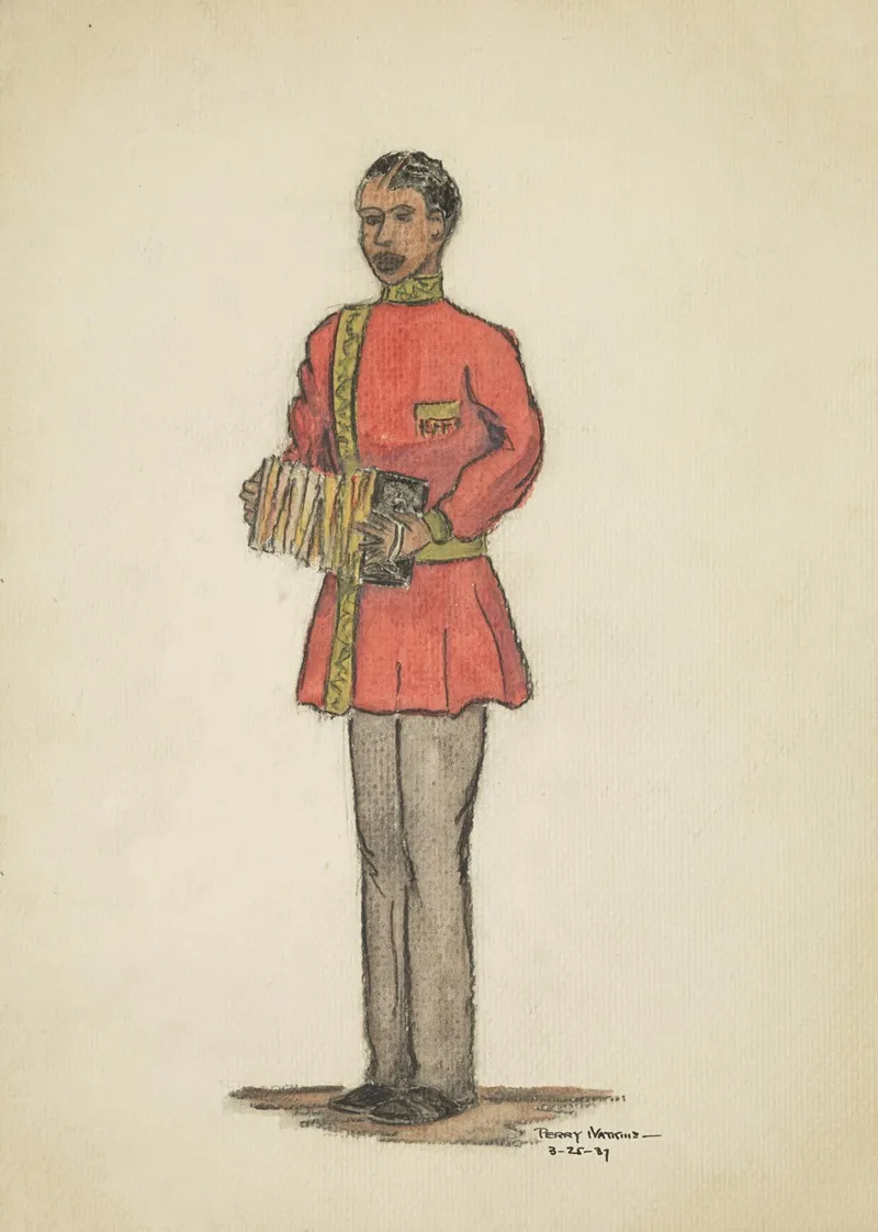 Case Of Philip Lawrence Red Uniform With Grey Trousers And Rectangular Concertina