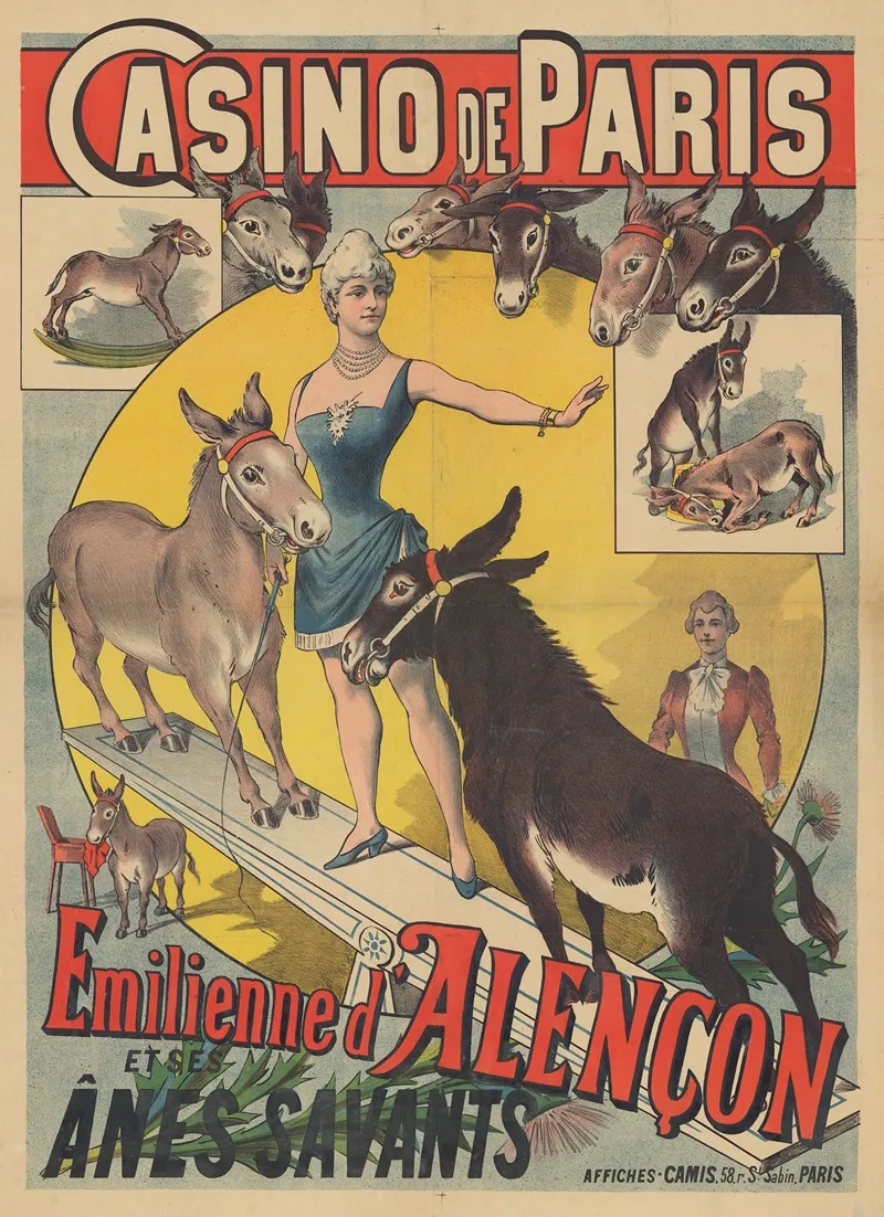 Casino De Paris Emilienne Dalencon Et Ses Anes Savants Wall Art by Imp. Camis - High-Resolution Digital Print