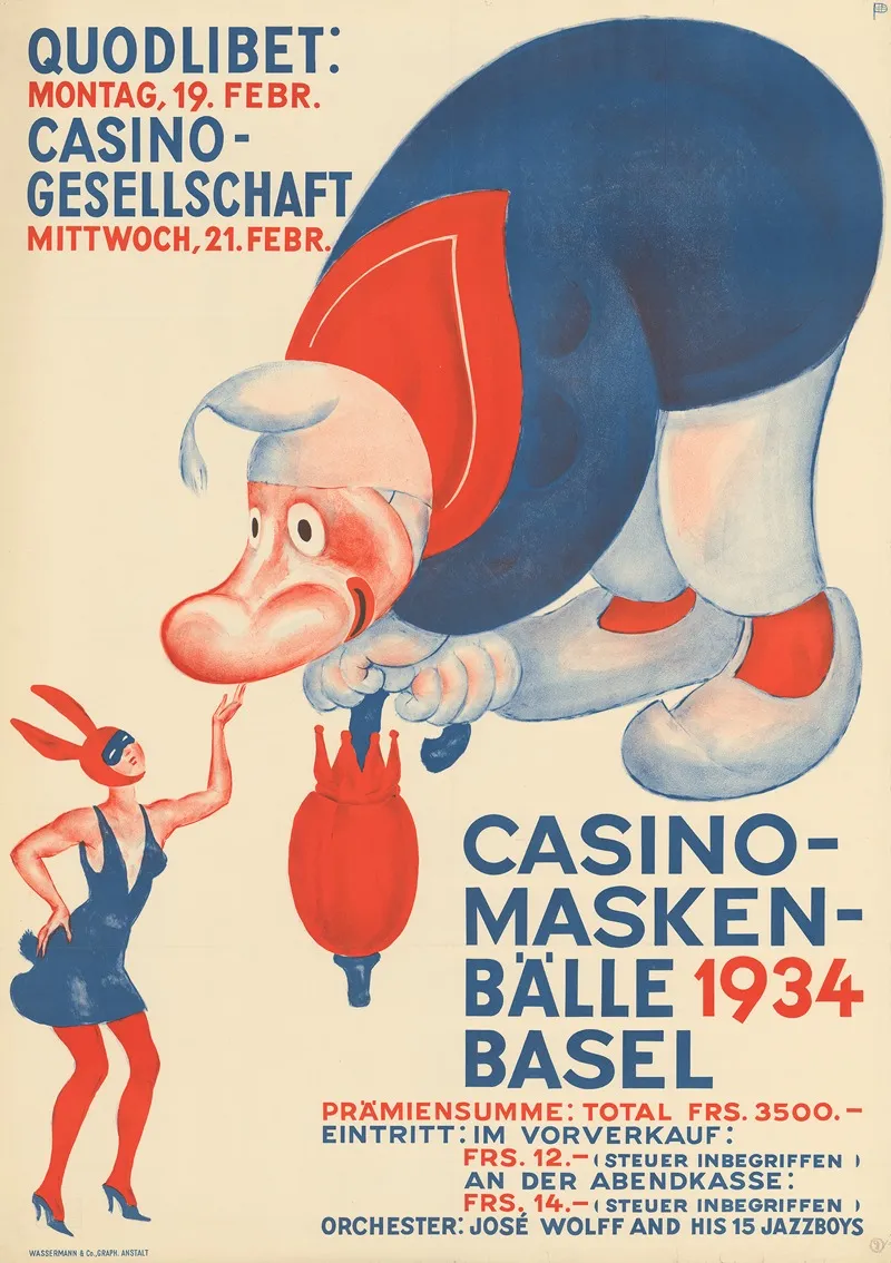 Casino Maskenballe 1934 Basel Wall Art by Otto Plattner - High-Resolution Digital Print