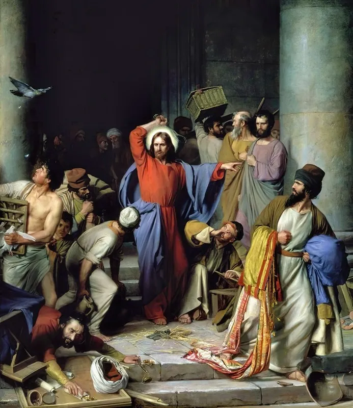 Casting Out The Money Changers Wall Art by Carl Bloch - High-Resolution Digital Print