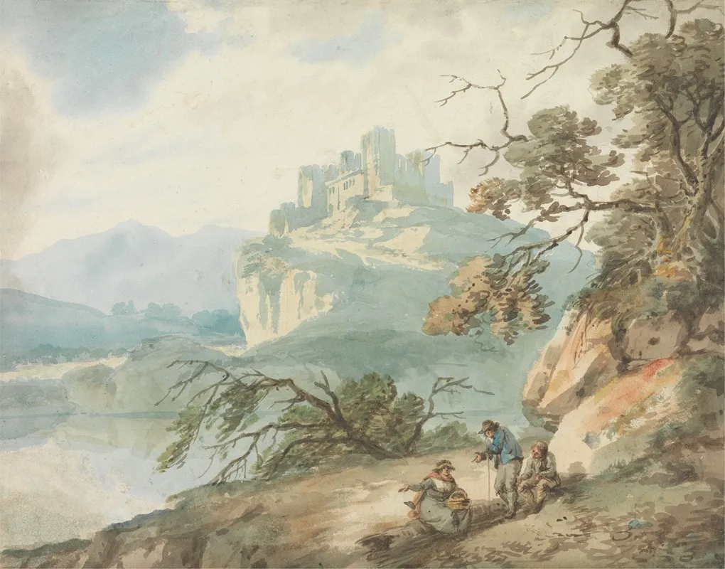 Castle And Figures In A Landscape Wall Art by Joseph Barber - High-Resolution Digital Print