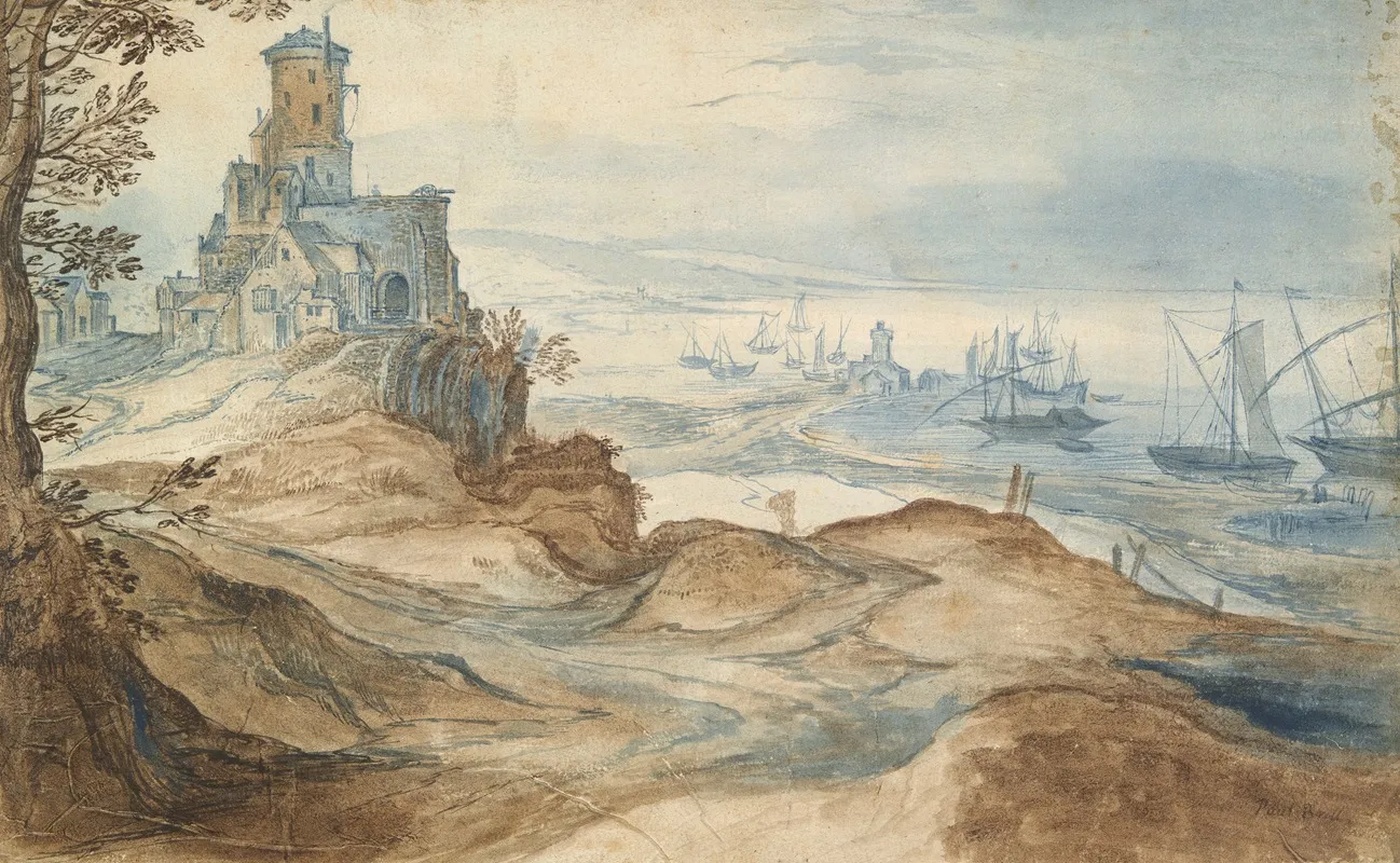 Castle On The Seashore Wall Art by School of Pieter Brueghel the Elder - High-Resolution Digital Print