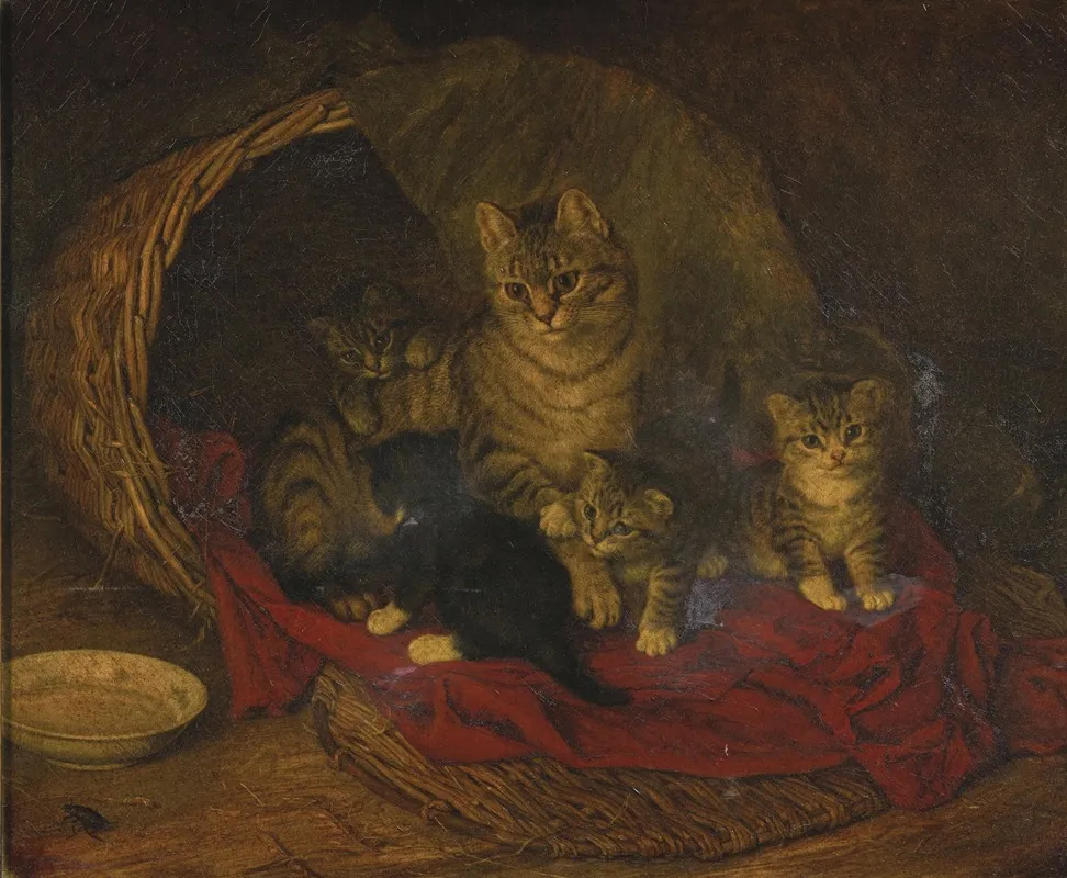 Cat And Kittens Wall Art by Frank Paton - High-Resolution Digital Print