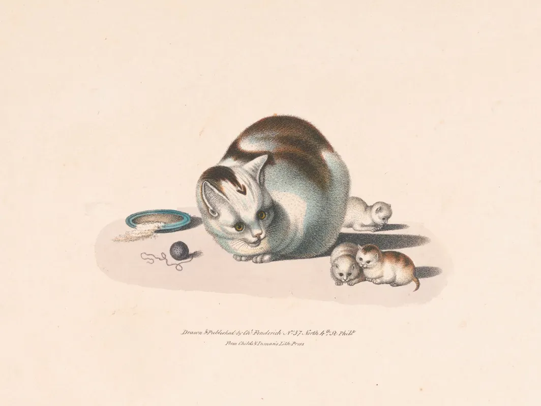 Cat And Three Kittens Wall Art by Charles Fenderich - High-Resolution Digital Print