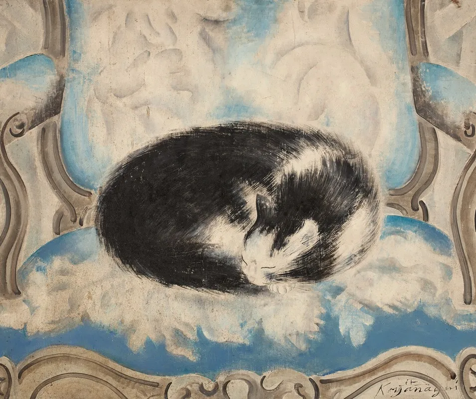 Cat Sleeping On An Armchair Wall Art by Sei Koyanagui - High-Resolution Digital Print