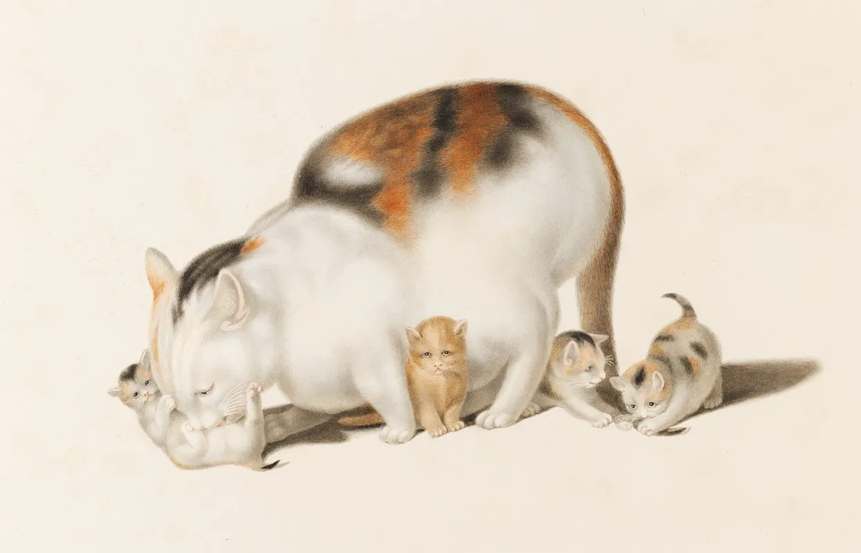 Cat With Four Kittens Wall Art by Gottfried Mind - High-Resolution Digital Print