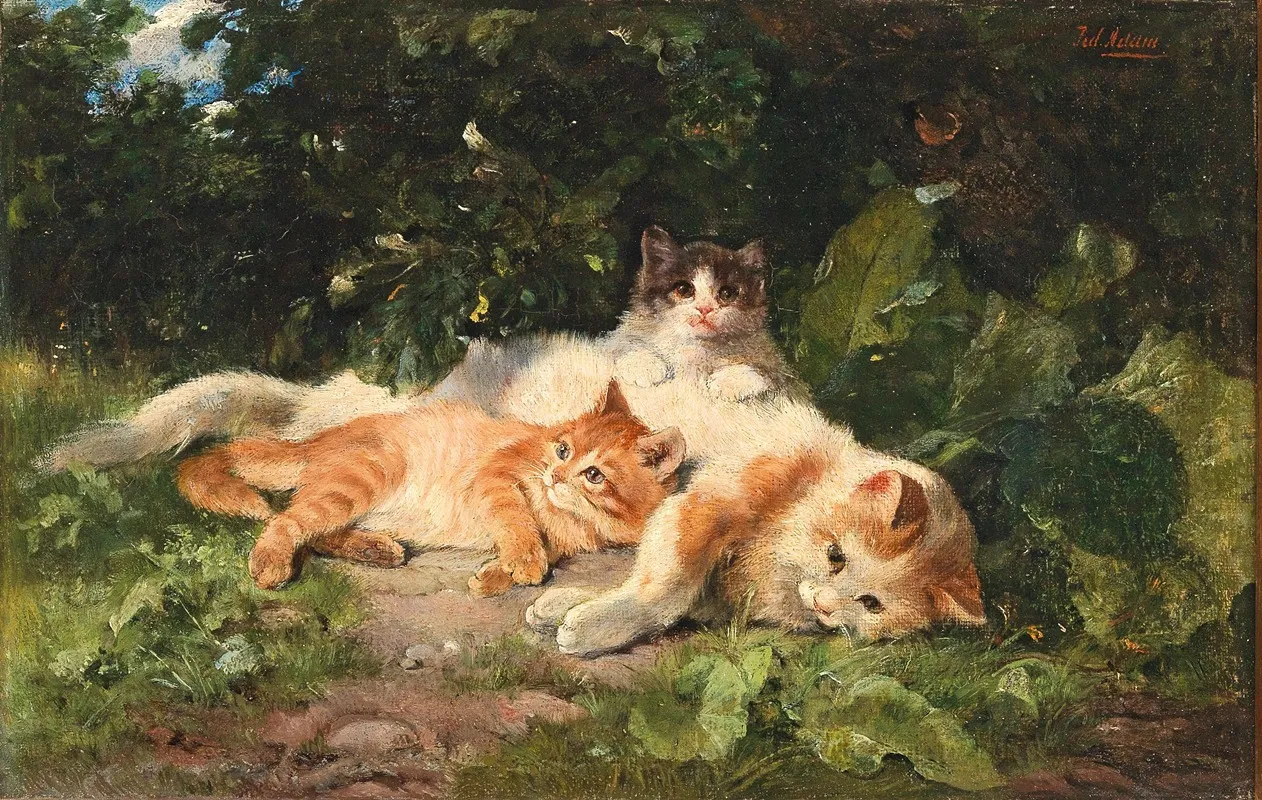 Cat With Her Kittens Wall Art by Julius Adam the elder - High-Resolution Digital Print